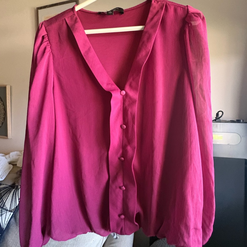 Marc New York Fuchsia Button-Front Blouse